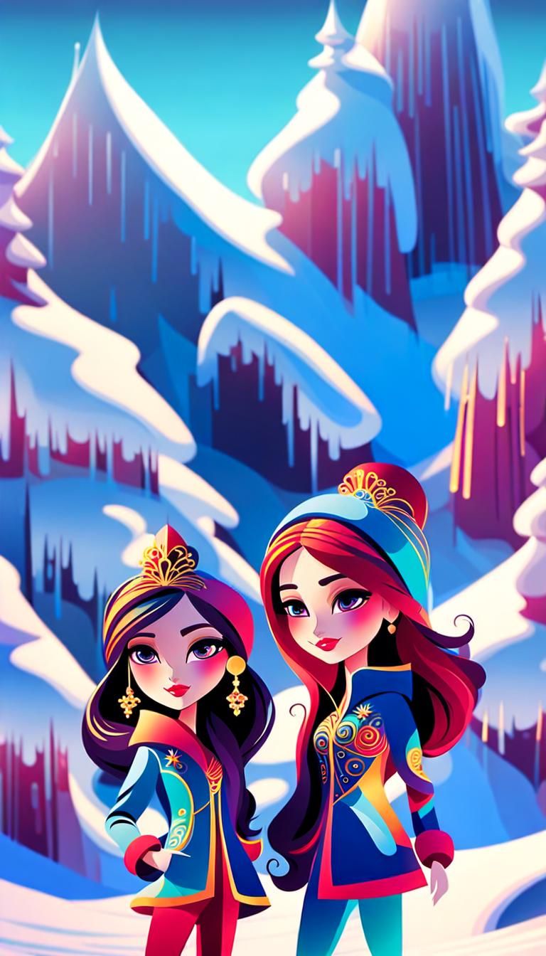 Vibrant Concert Illustration: Princesses in Peter Max Style