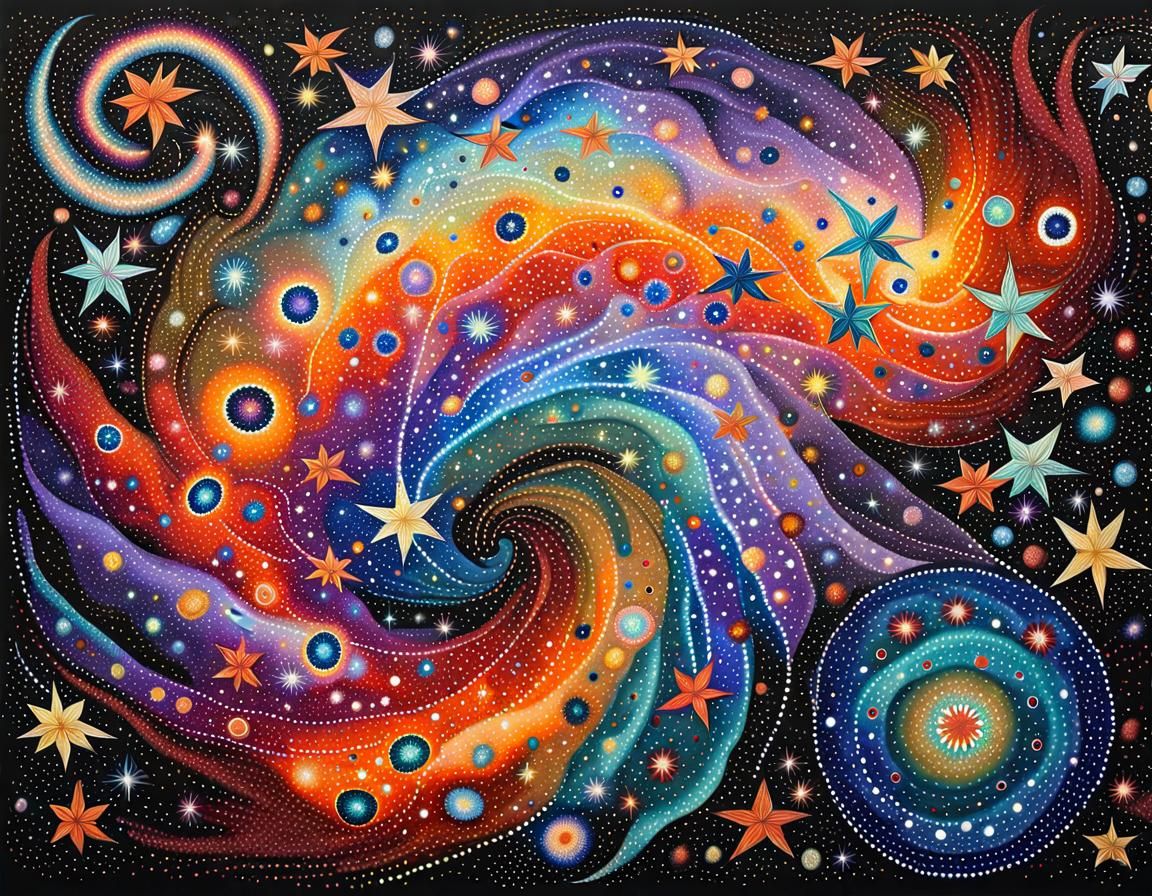 Cosmic Aboriginal Dot Painting of Star Songline