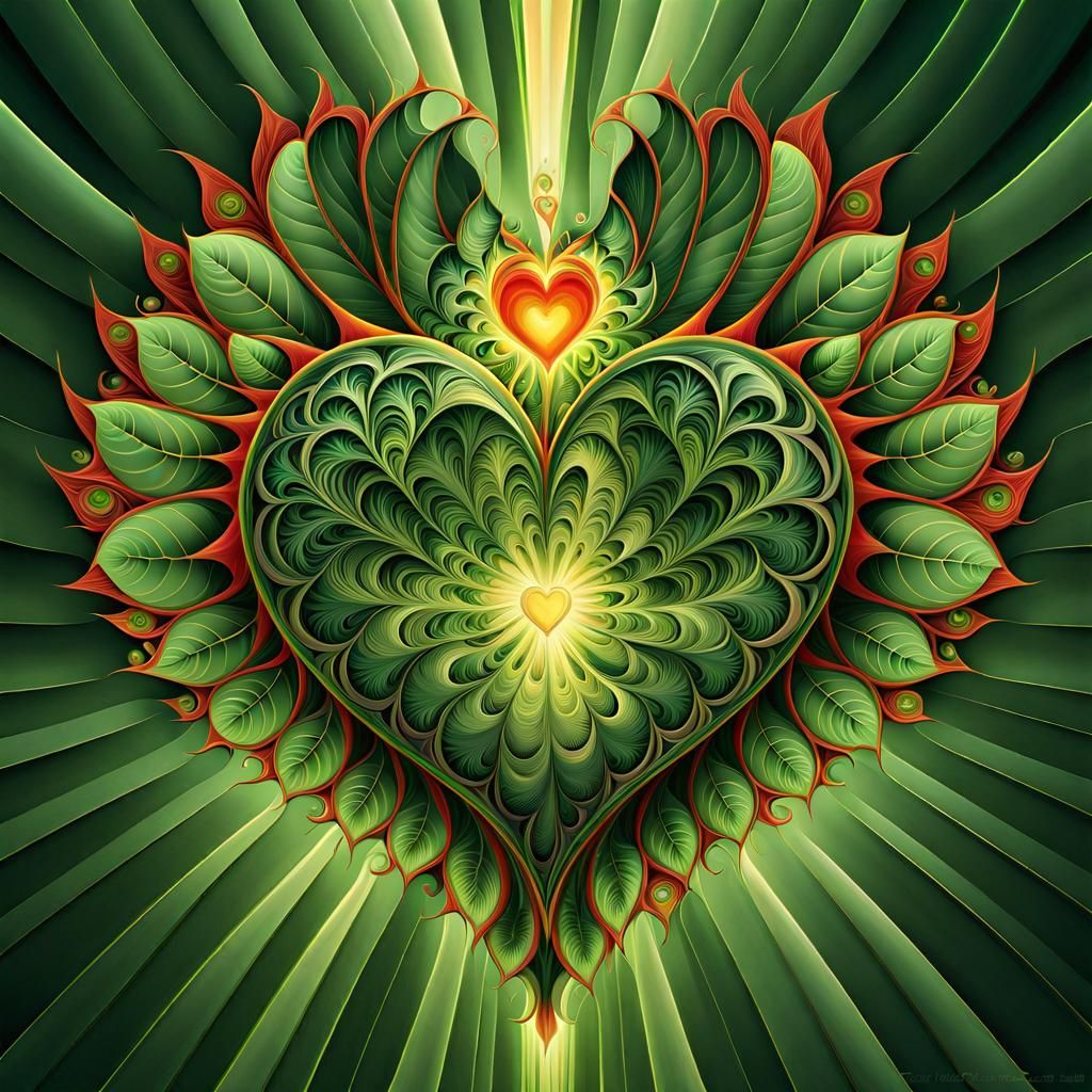 Fractal Heart Emerging from Radiant Sun Rays