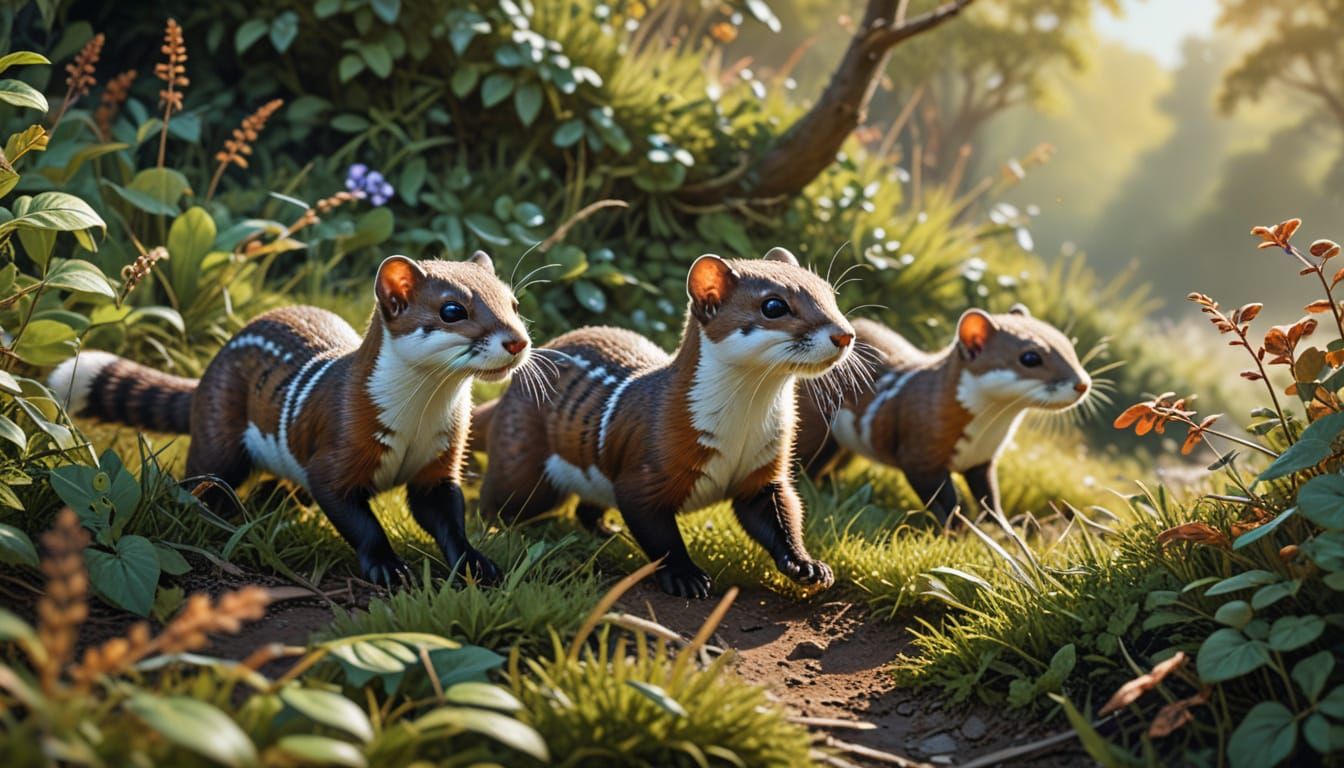 Stoats Chase Rabbit in Airbrush Art Style
