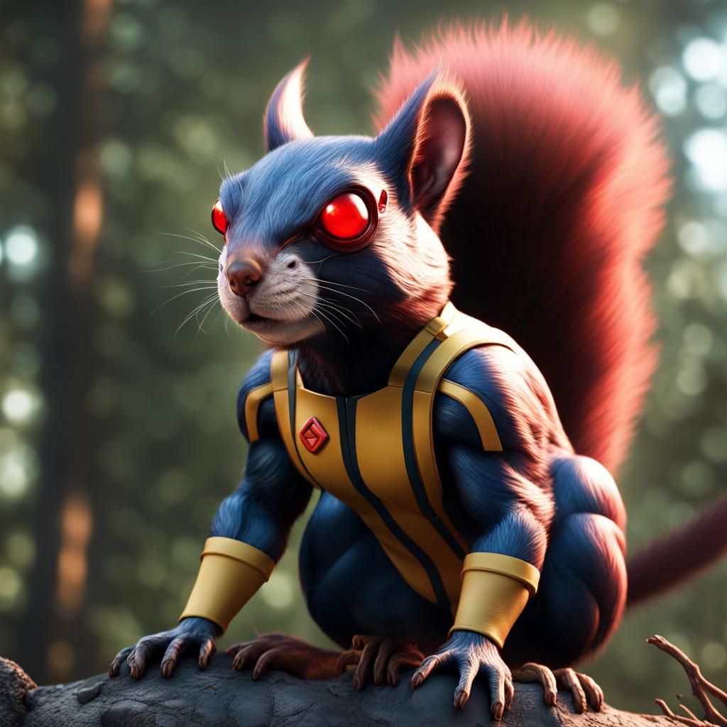 Hyperrealistic Squirrel in X-Men Cyclops Suit