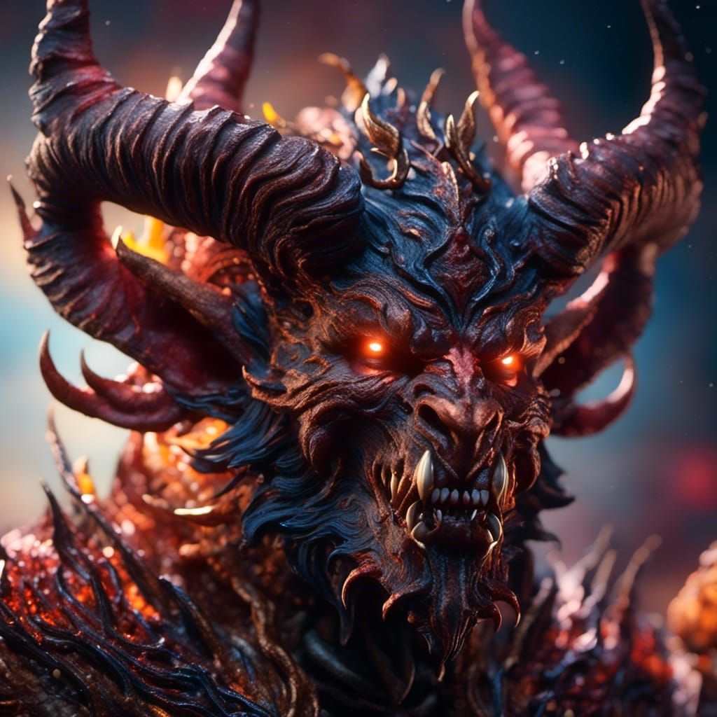 Sinister Cosmic Demon Portrait in Hyperrealism