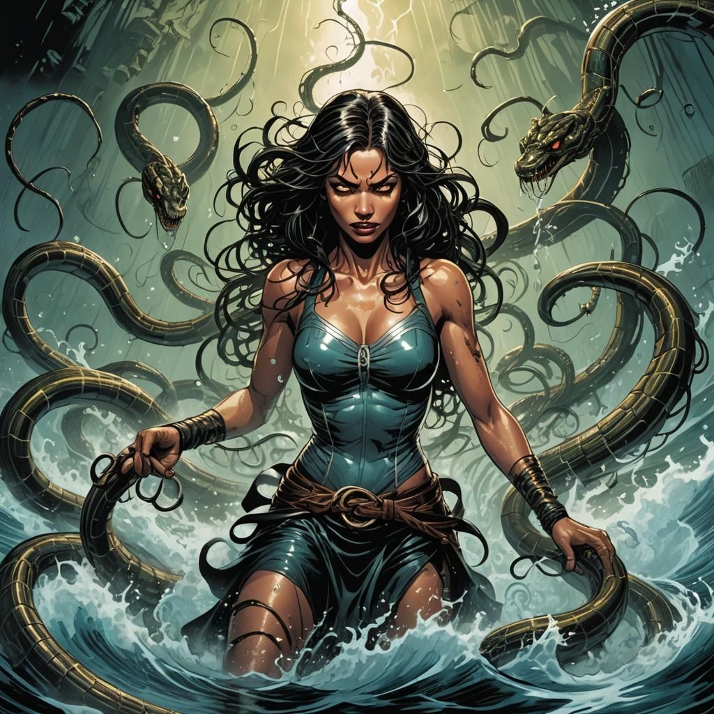 Venomous Mist Woman in Comic Book Art Style