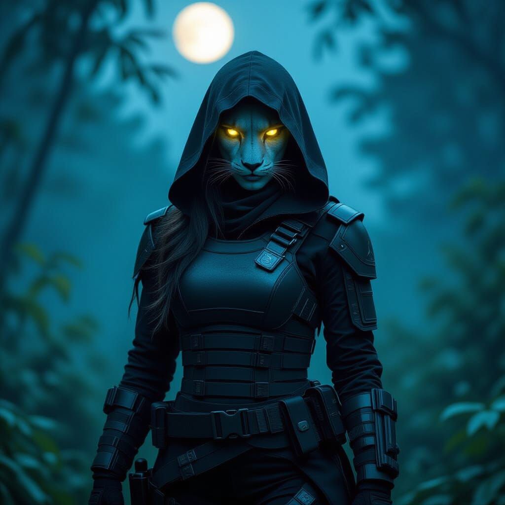 Snow Leopard Vampire Soldier in Amazonian Forest