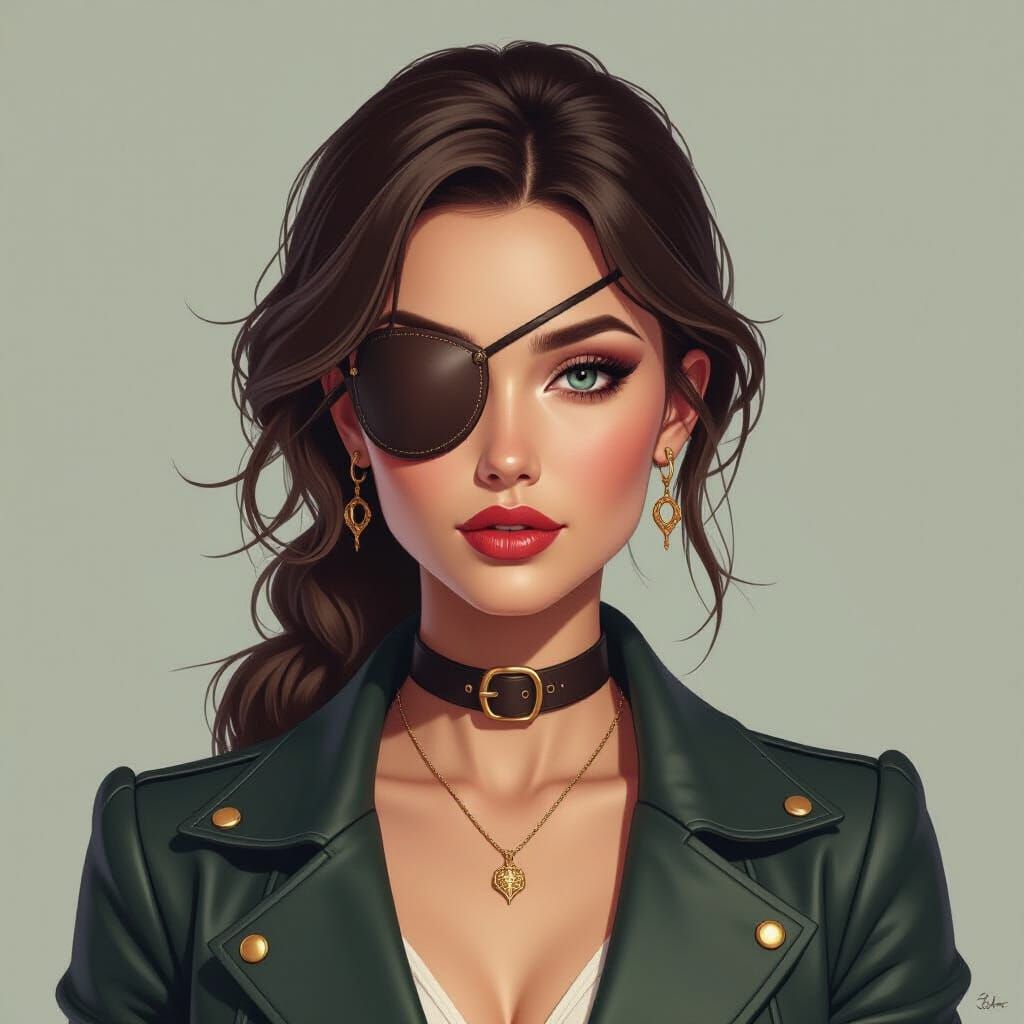 Elegant One-Eyed Woman with Eye-Patch in Hyper-Realism Style