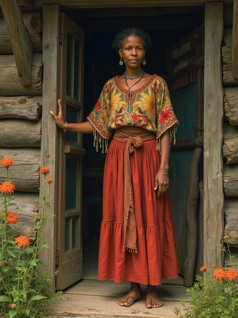 Appalachian Woman Portrait in Folk Art Style