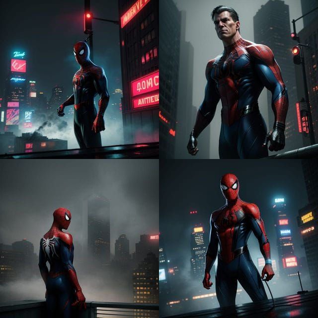 Spider-Man Overlooking Rainy City in Marvel Comics Style