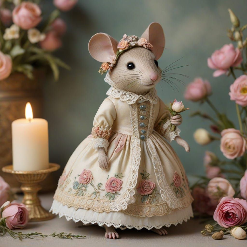 Whimsical Victorian Mice in Floral Wonderland