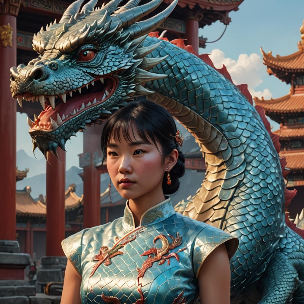 Girl and Dragon in Hyper-Realistic Digital Art