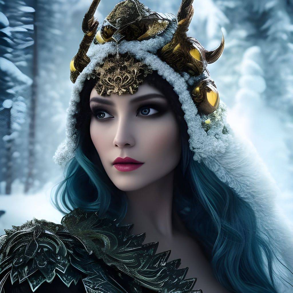 Snowy Cyborg Gremlin Portrait in Solarpunk Style