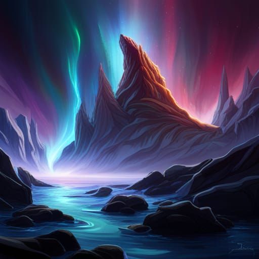 Aurora Borealis Dragon in Space: Fantasy Art