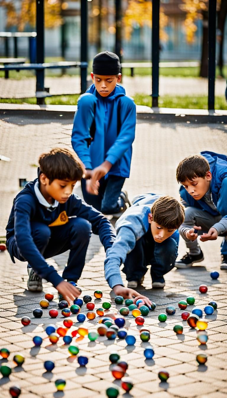 Children Playing Marbles in Schoolyard