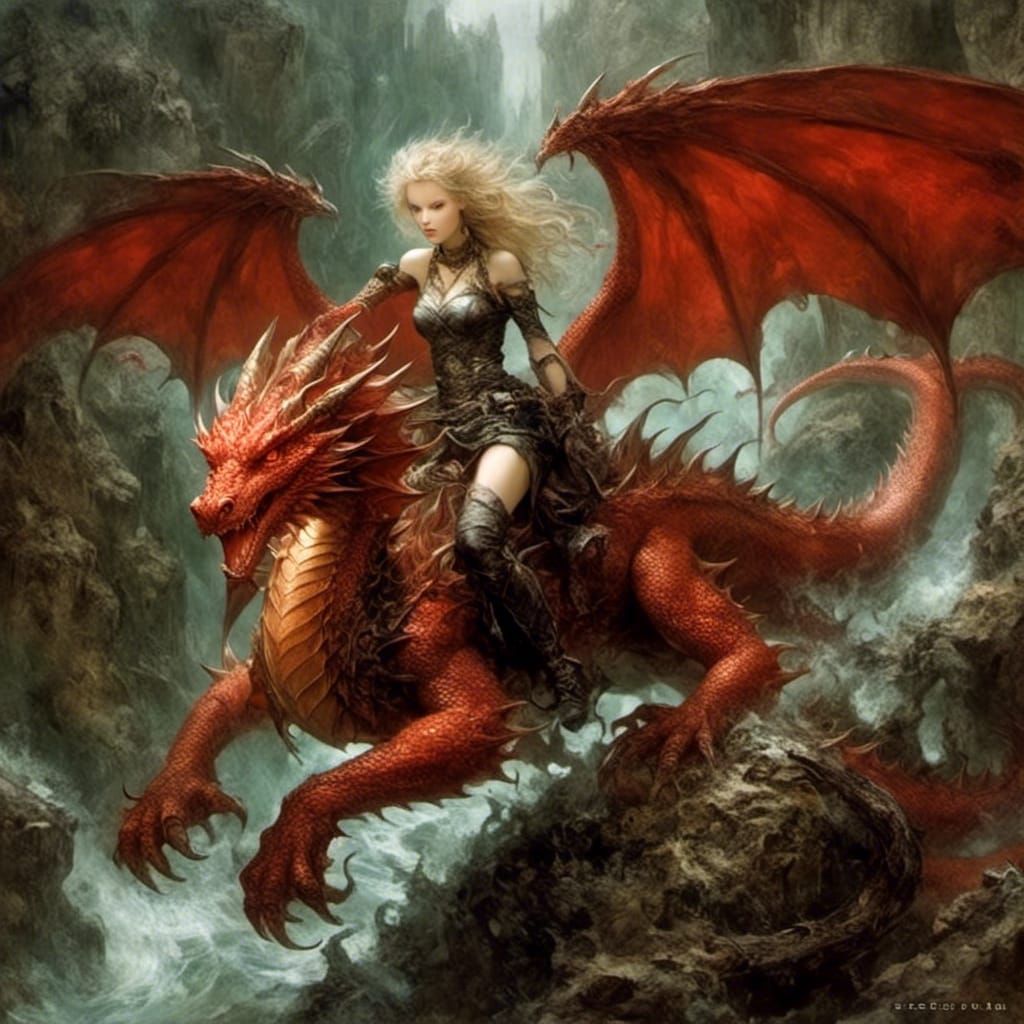 woman riding a dragon