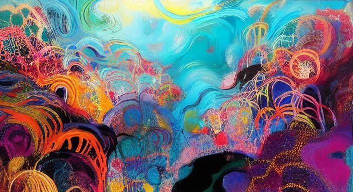 Kaleidoscopic Garden Scene in Surrealist Style