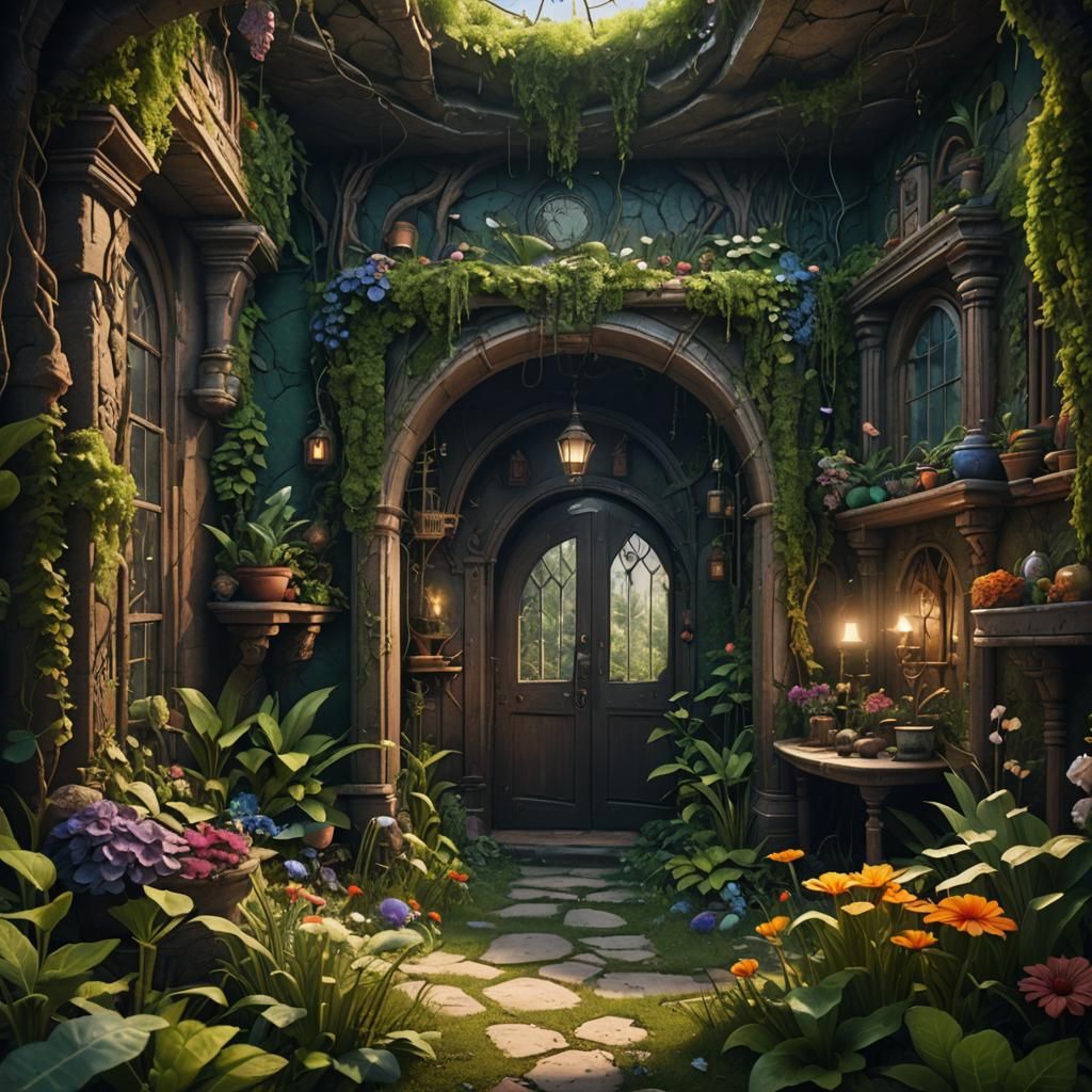 Secret Underground Garden Room: Detailed Matte Painting