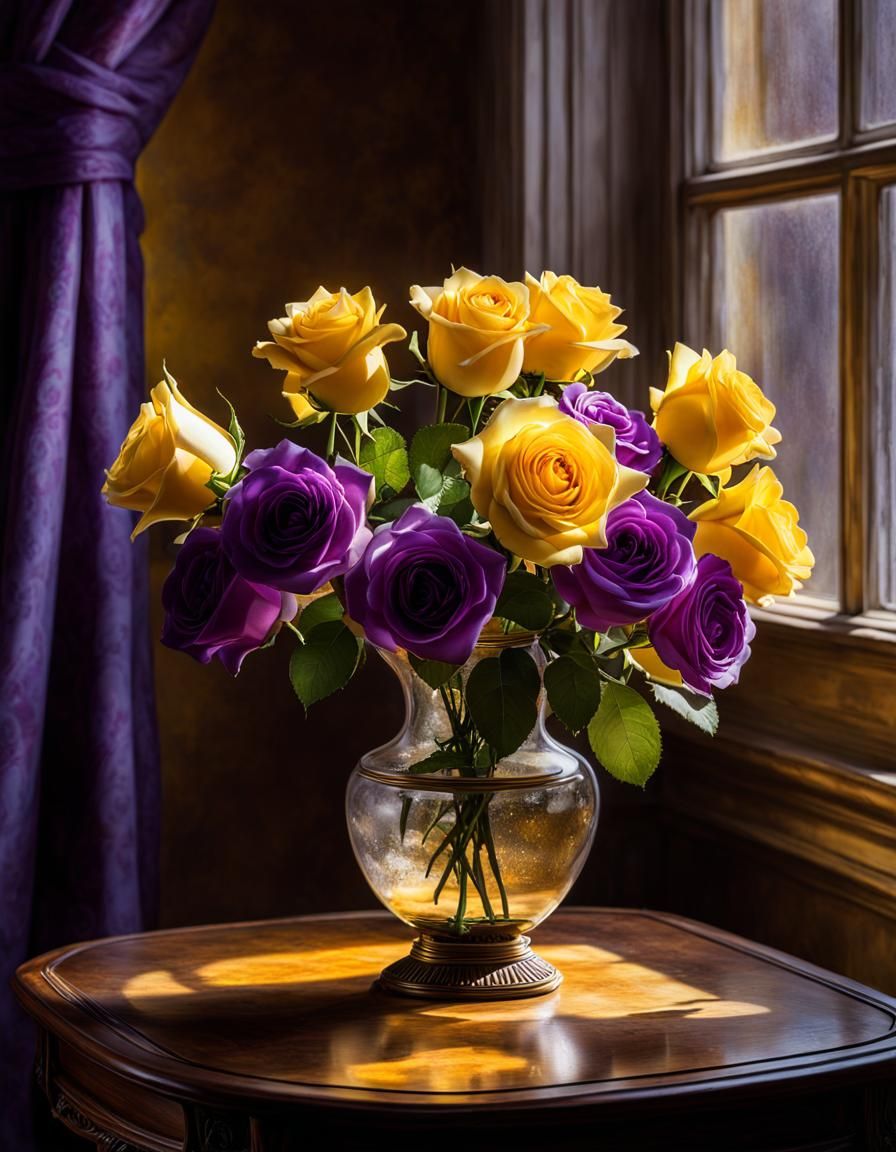 Sunlit Yellow Roses in Abandoned Victorian Parlor