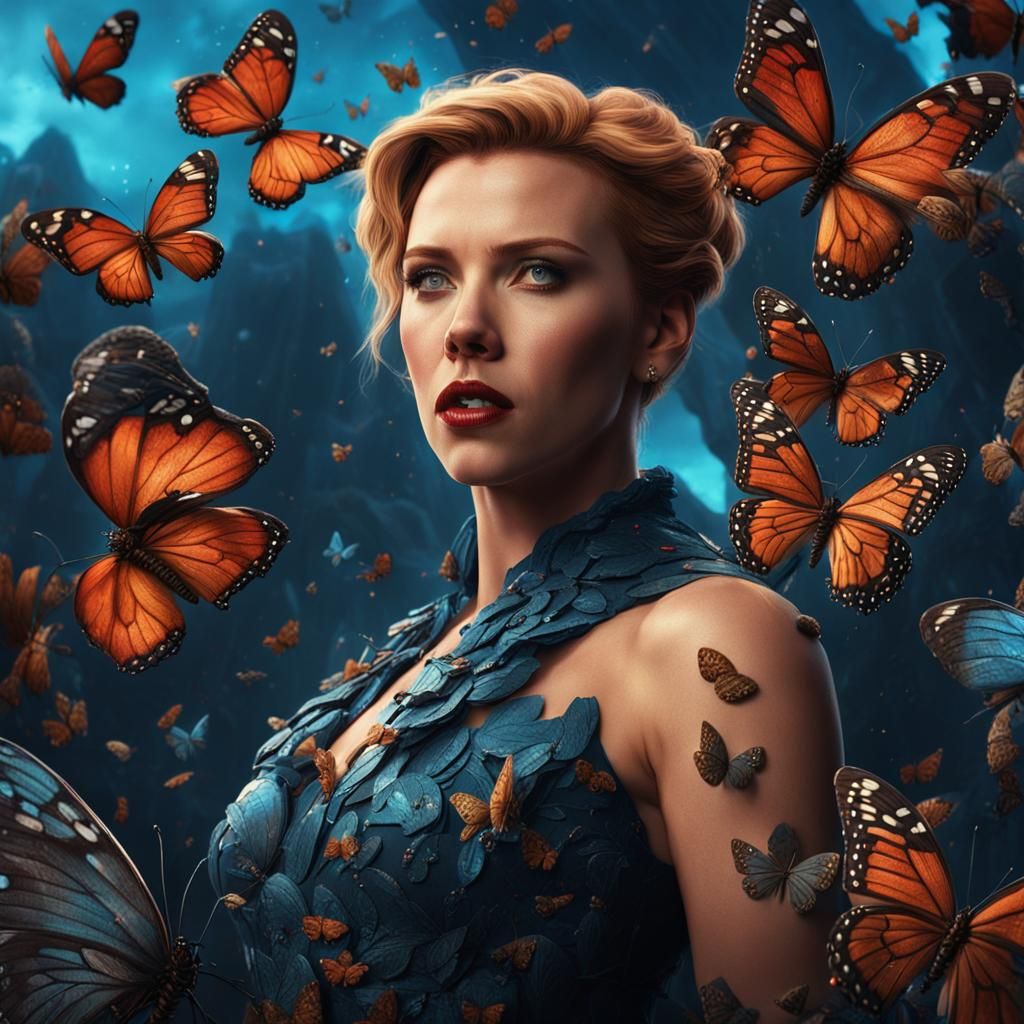 Scarlett Johansson with Butterflies: Detailed Matte Painting