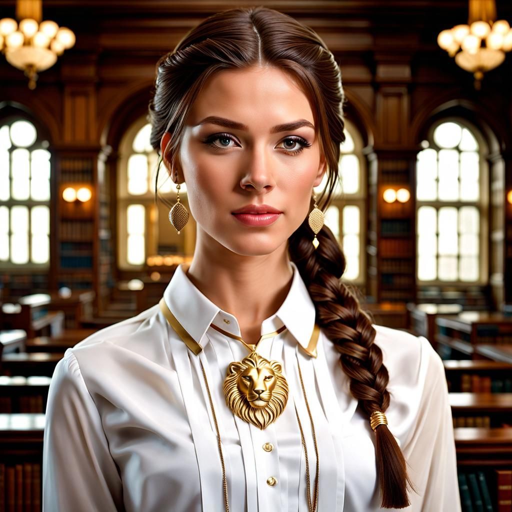 Beautiful College Student in Preppy White Blouse