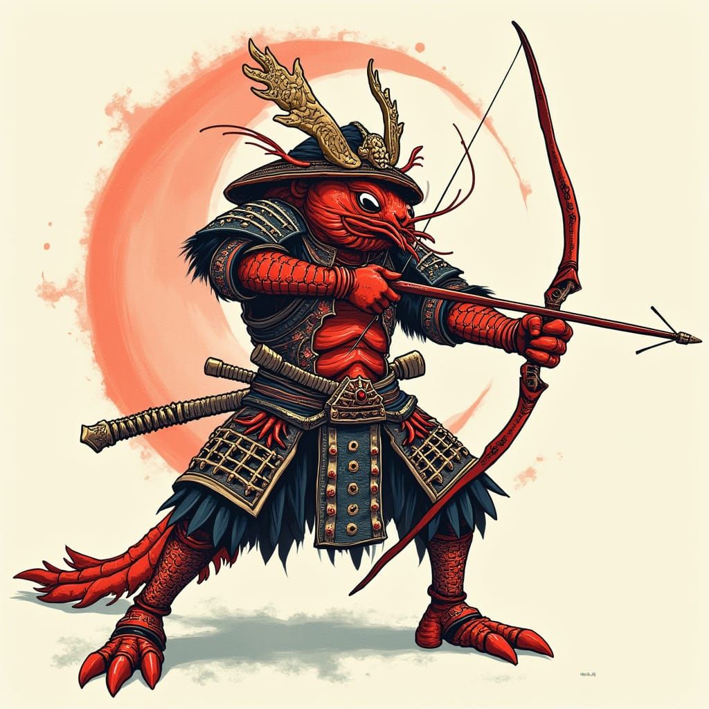 Samurai Crawfish Tattoo Art with Bow