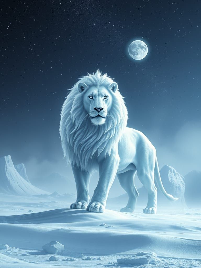 Regal White Lion Dominates Frosty Arctic Landscape in Hyperr...