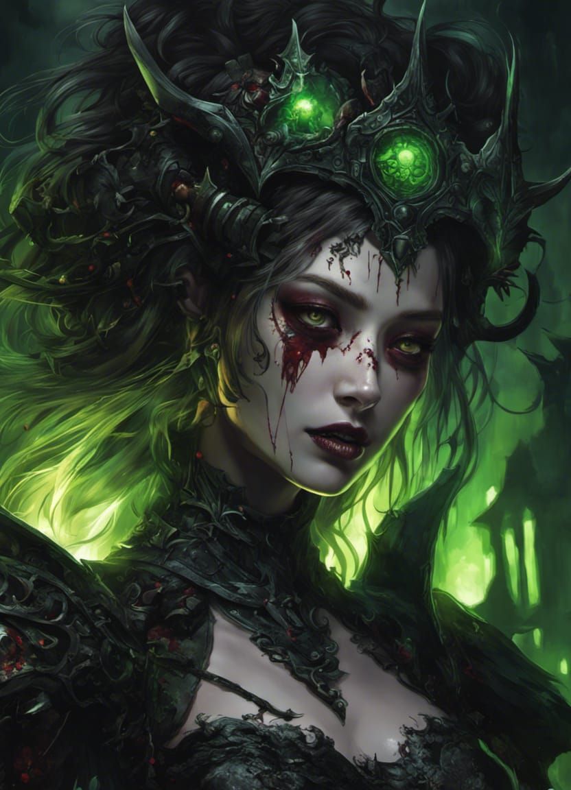 Young Zombie Woman in Broken Armor, Digital Art