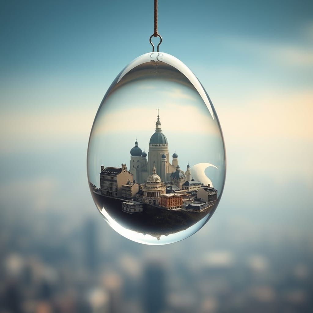 Surreal Crystal Orb Reflects the Cityscape in Dreamlike Deta...
