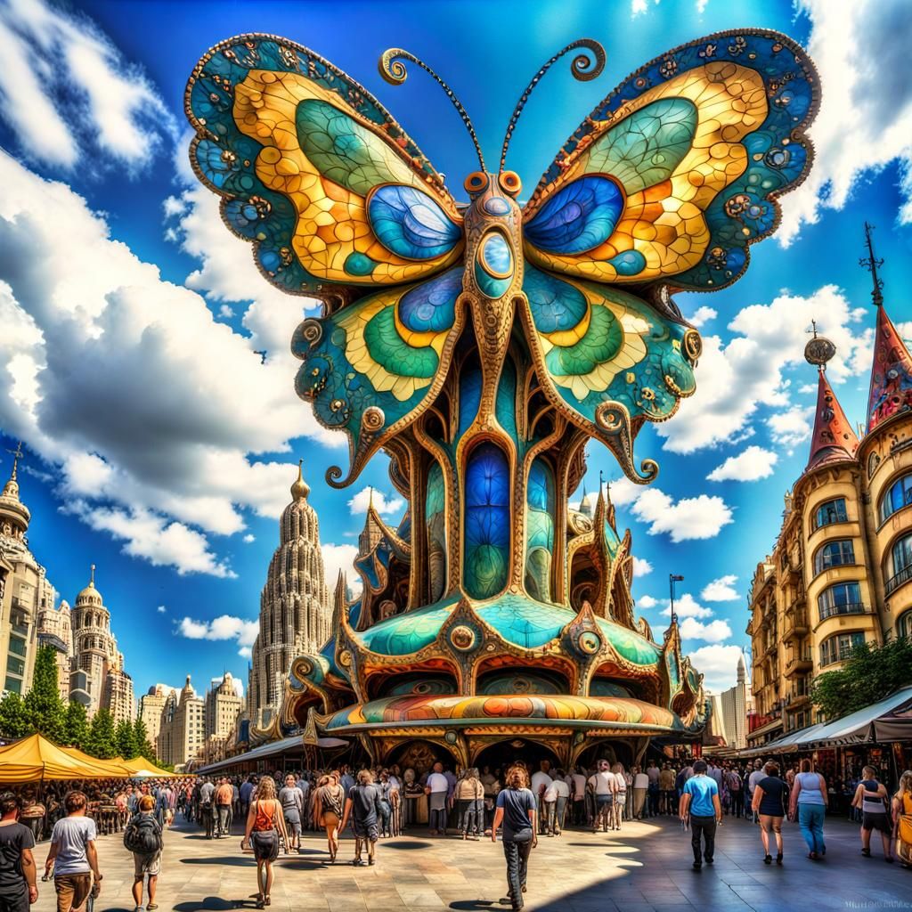 Surreal Butterfly Architecture in Psychedelic Steampunk Styl...