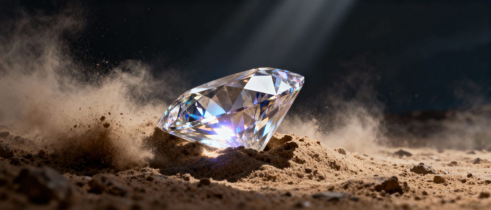 Radiant Diamond Emerges from Dusty Ethereal Landscape