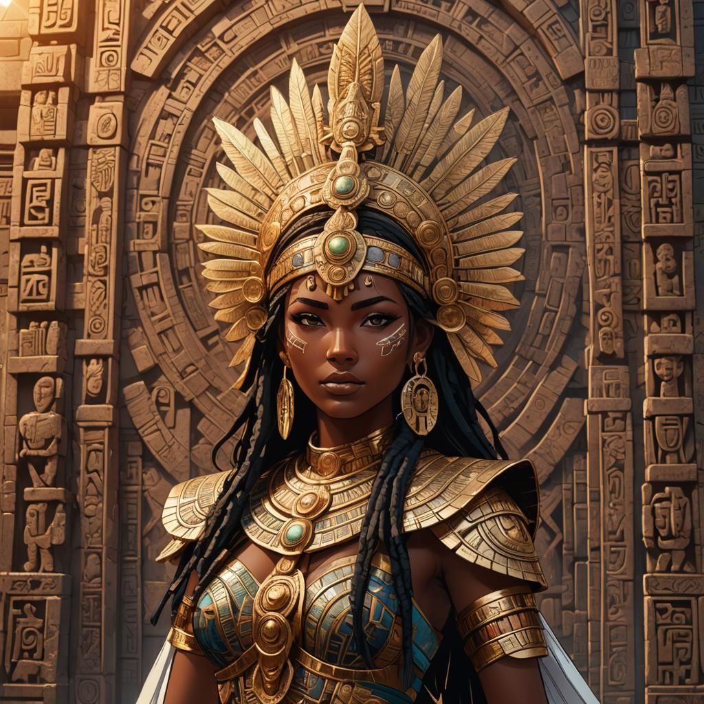 Mayan Warrior Woman in Dark Fantasy Anime Style