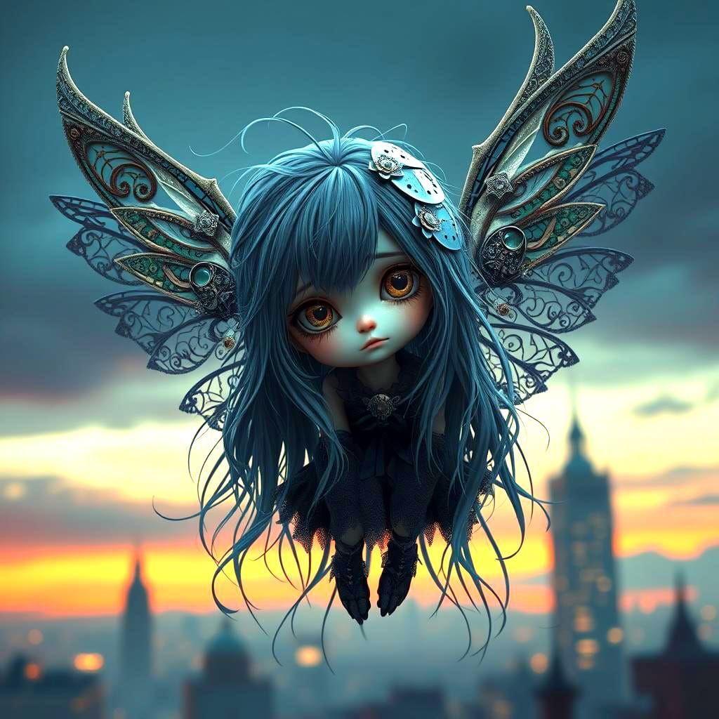 Dystopian Elemental Pixie with Mechanical Wings