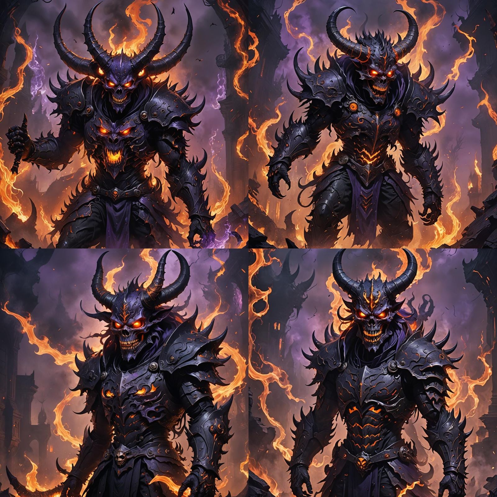 Menacing Demon Figure in Fiery, Smoke-Filled Atmosphere