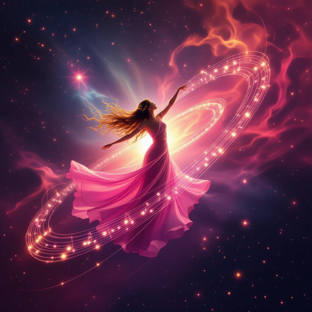 Divinity Embodied in Pink and Gold Musical Universe