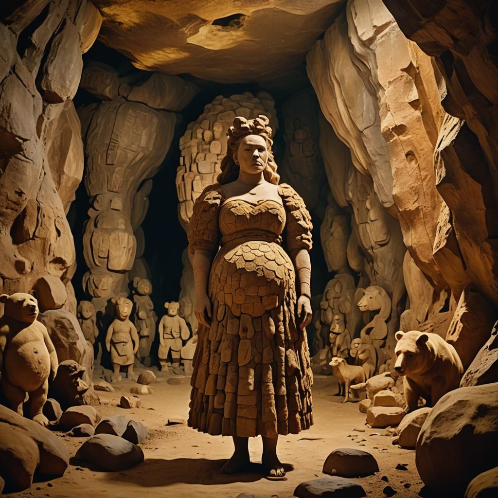 Venus Figure in Cave with Prehistoric Paintings