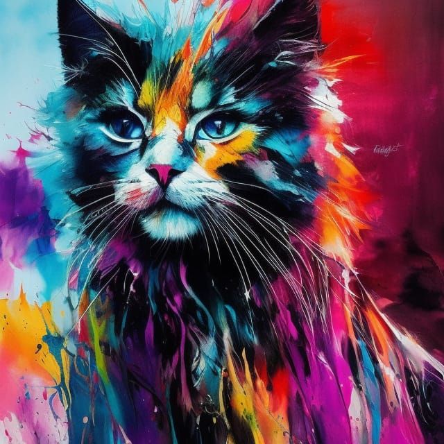 Colorful Ink Splash Cat in 3D
