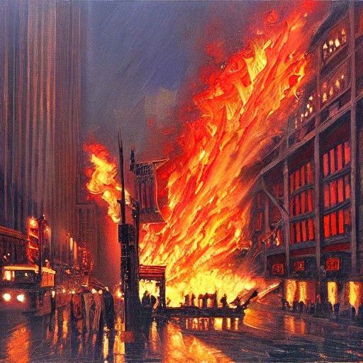 Great Chicago Fire: Oil Painting