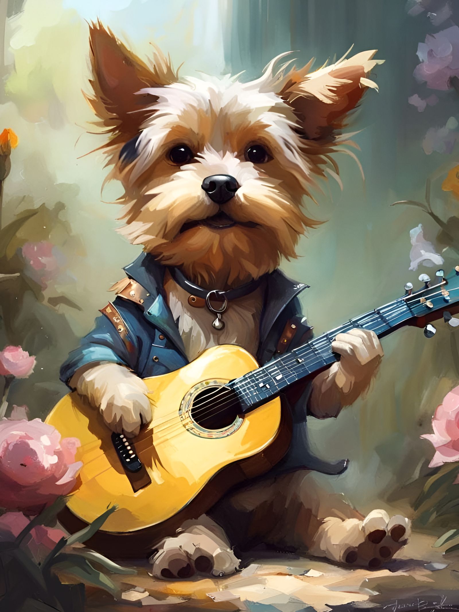 Dog Plays Guitar: Detailed Anthropomorphic Character Design