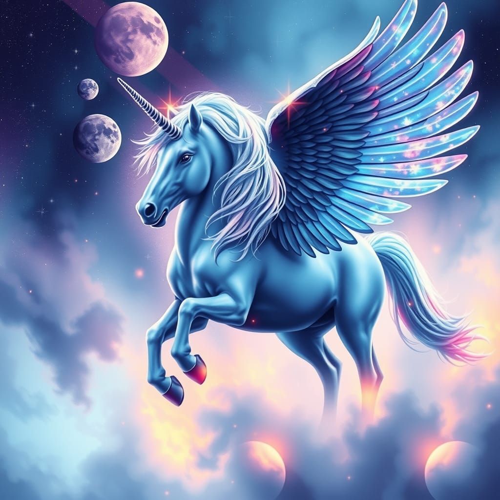 Regal Unicorn in Celestial Dreamscape: Neon Watercolor