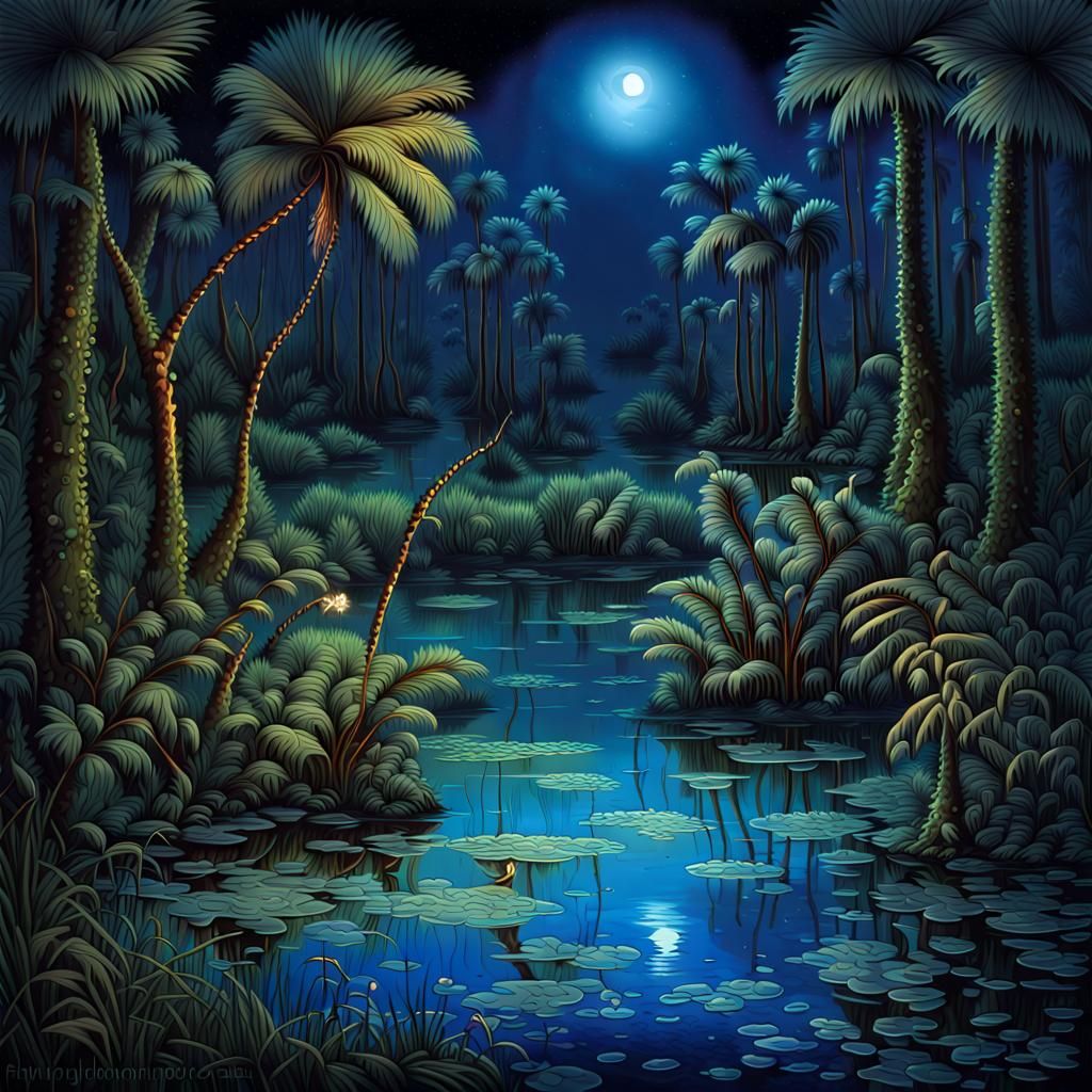 Bioluminescent Florida Spring at Night in Unreal Engine 5