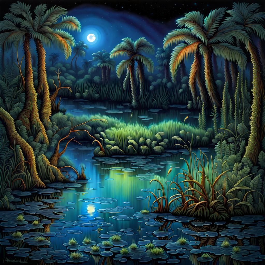 Bioluminescent Florida Spring at Night