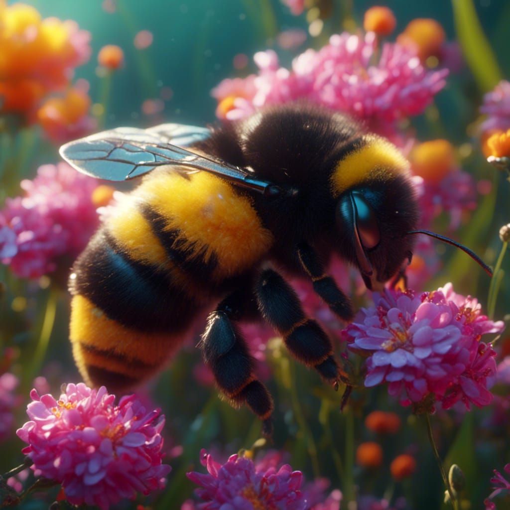 Baby Bumblebee Sleeps in Vibrant Flower