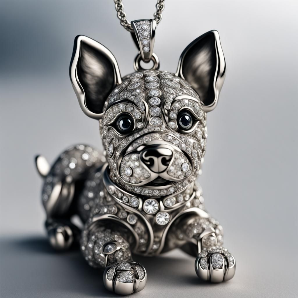 Diamond Puppy Pendant in Hyperrealistic Detail