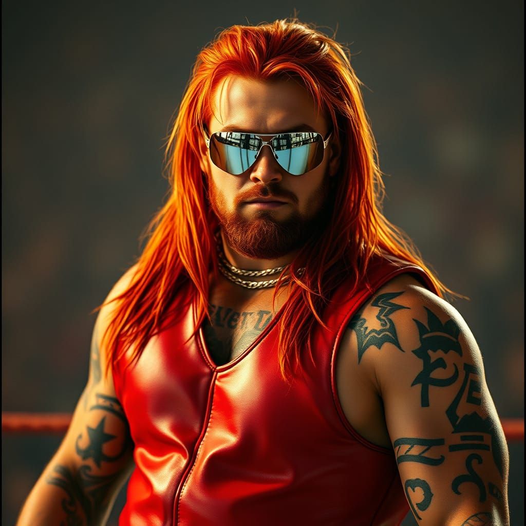 Epic Wrestler in Cinematic Red Leather
