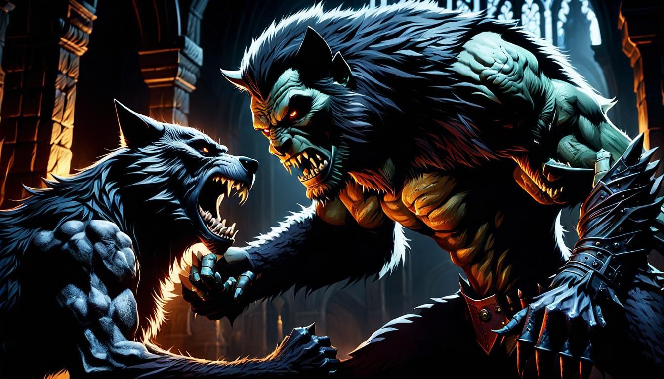 Werewolf vs Frankenstein in Dark Castle