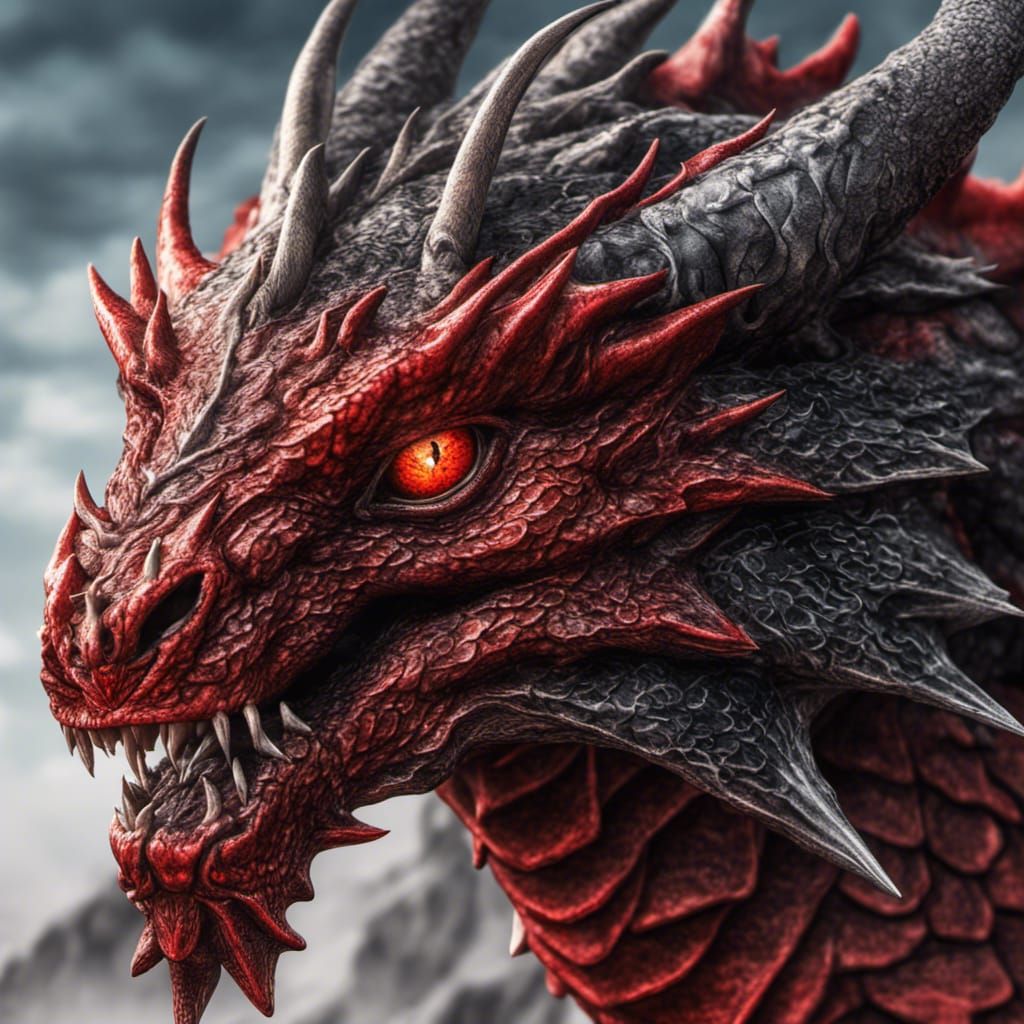 Hyperrealistic Dragon with Red Scales and Lava Eyes