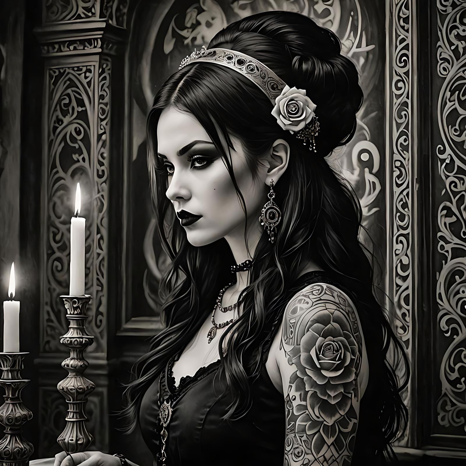 Monochrome Charcoal Portrait of a Goth Girl