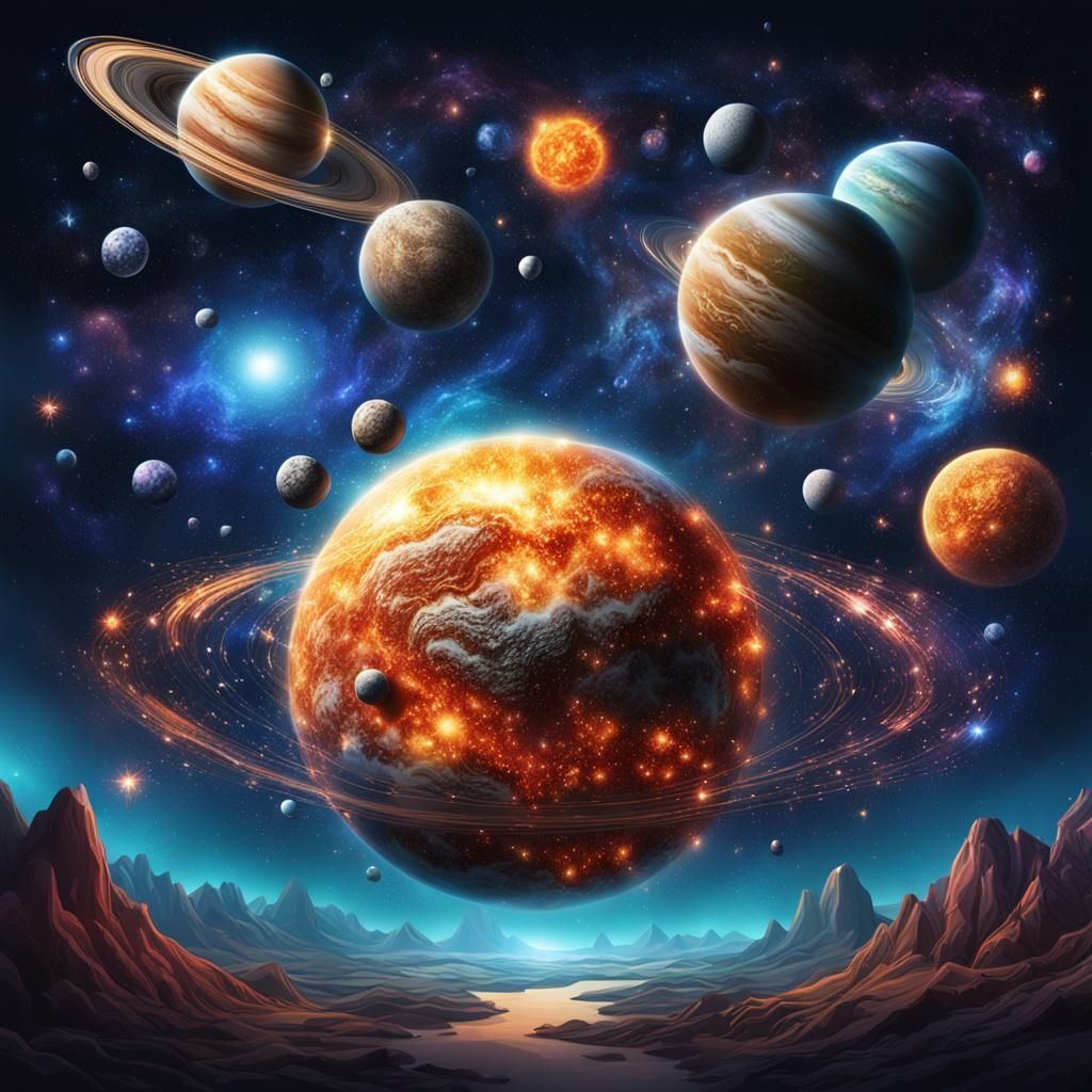 Hyperrealistic Big Bang with Planets and Stars