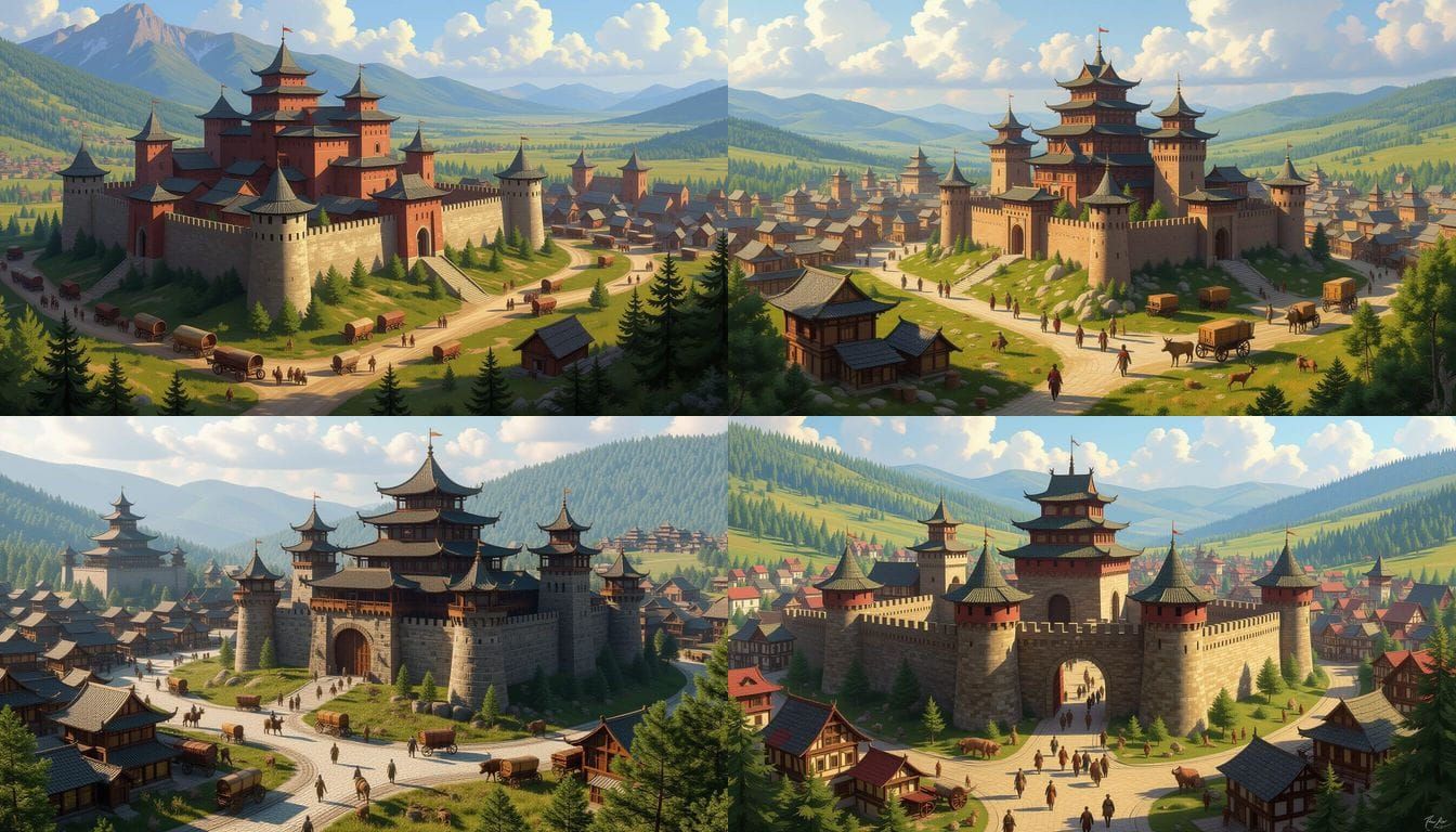 Fantasy Medieval Cityscape with Slavic and Asian Influences