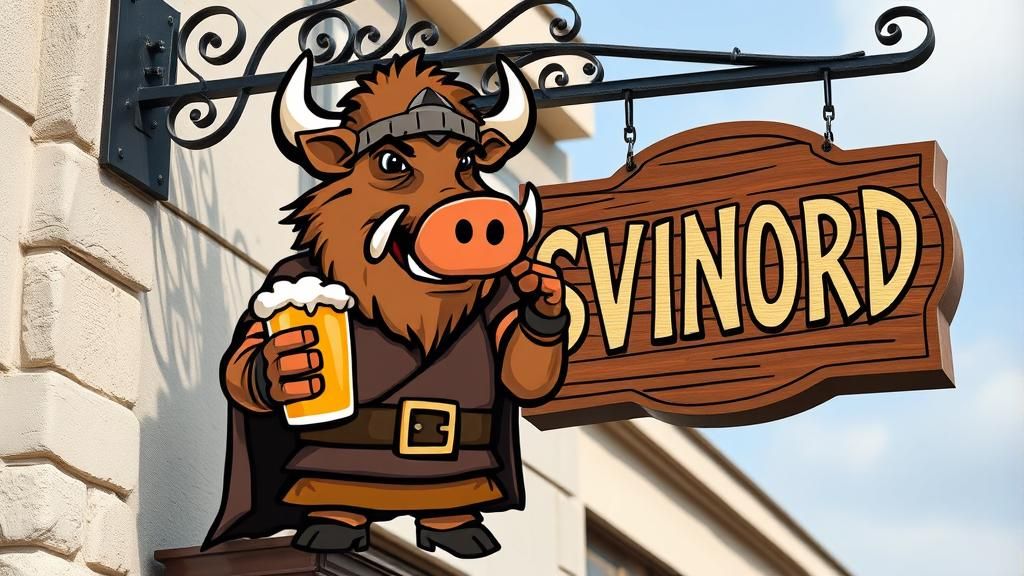 Cartoon Viking Boar Beerhouse Sign