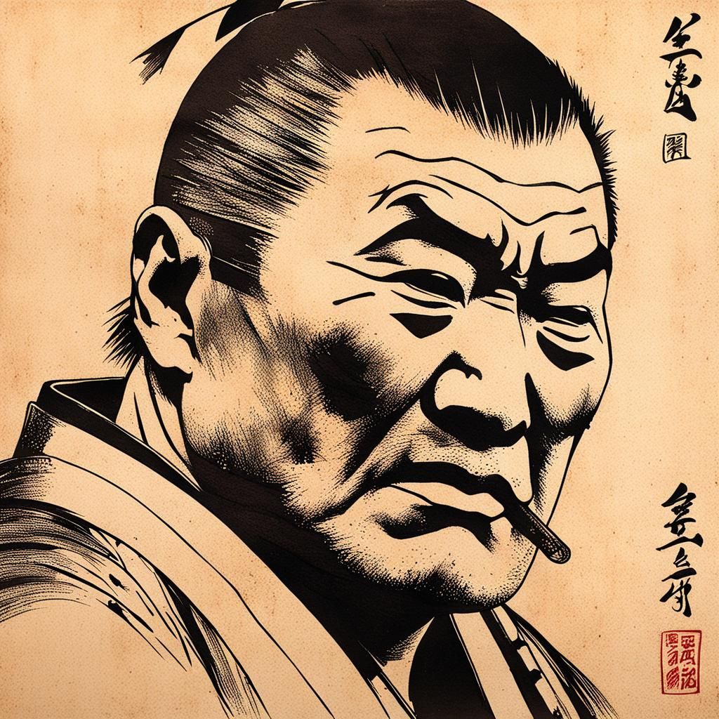 Zatoichi: Sumi-e Portrait of the Blind Samurai