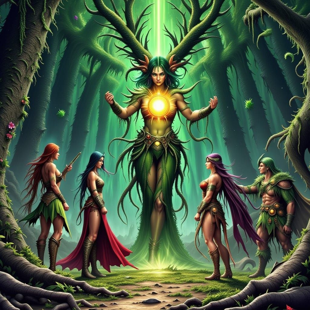 Fantasy Adventurers Meet Majestic Forest Queen